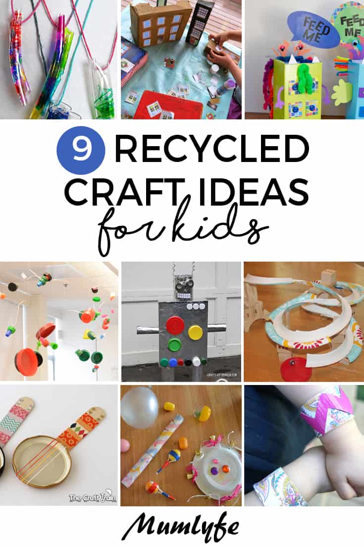 9 Recycled Craft Ideas for Kids - free craft ideas galore