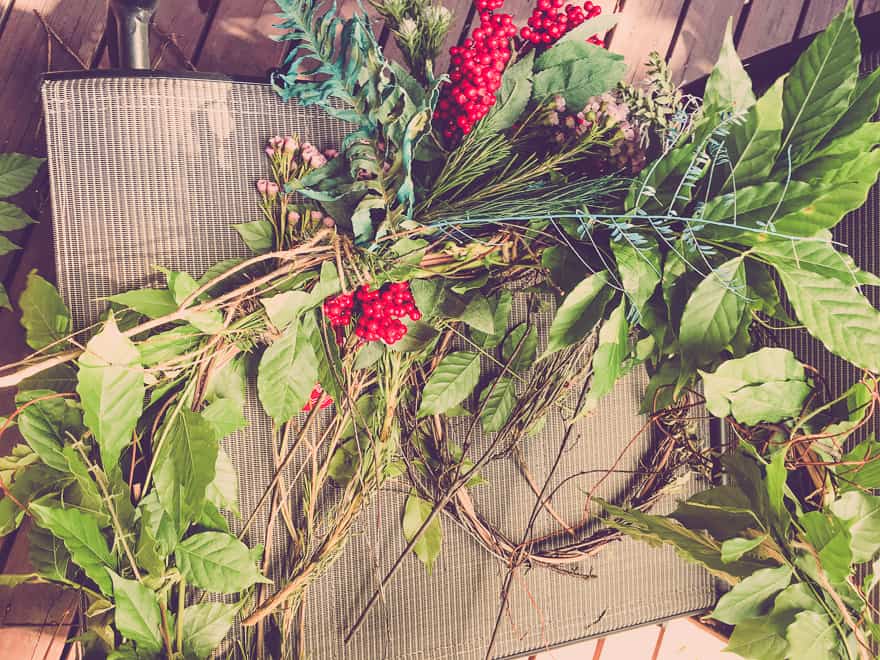 Natural Christmas Wreath DIY starting out