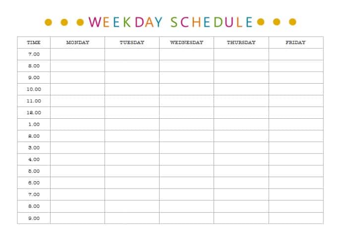 Get organised - weekly schedule Life Love and Hiccups