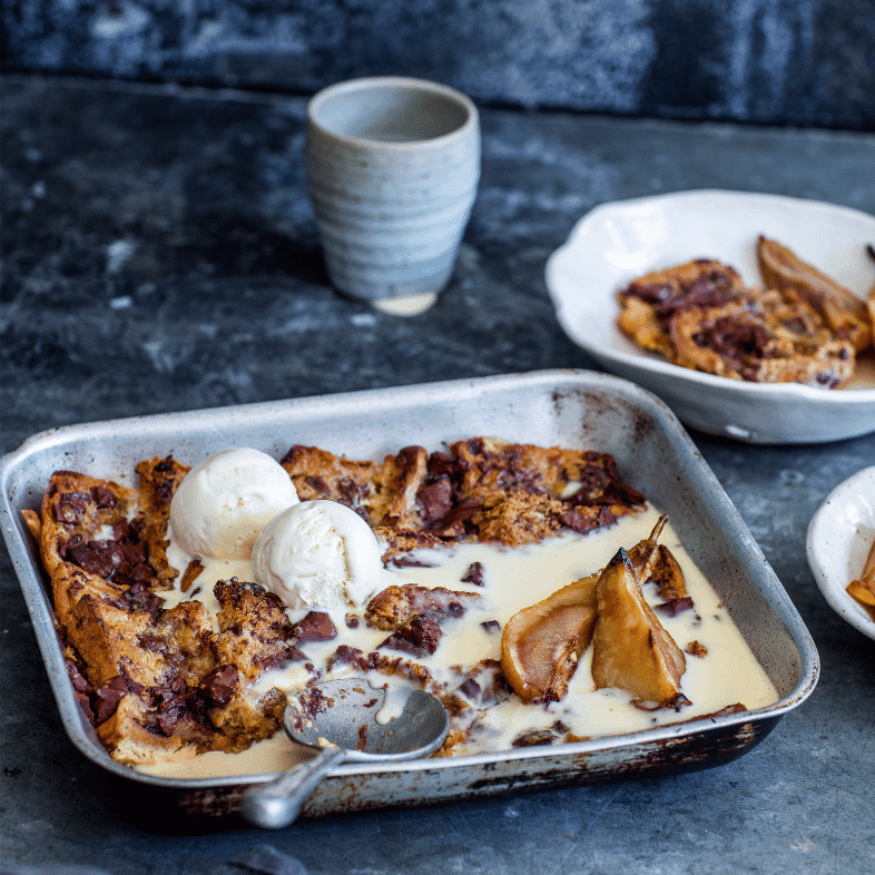 Easter lunch ideas - hot cross bun bread and butter pudding from Nadia Lim