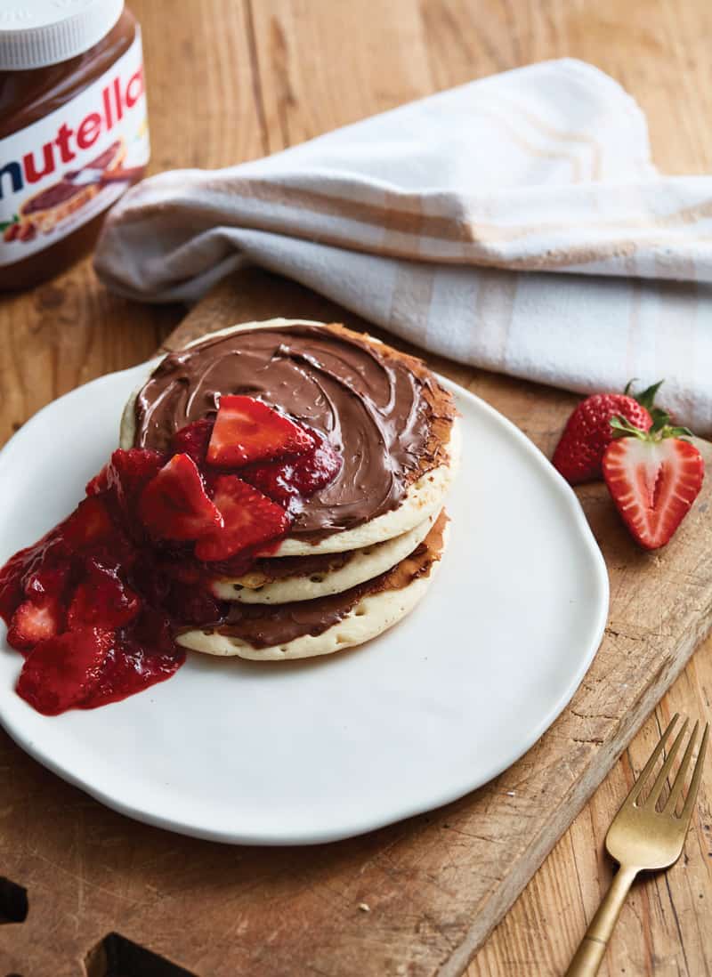 Don't miss these Italian Ricotta Pancakes with Nutella and Warm Strawberry Sauce