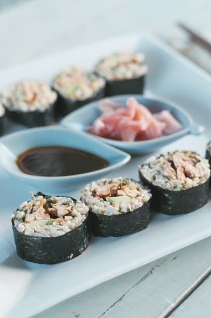 Brown rice salmon sushi