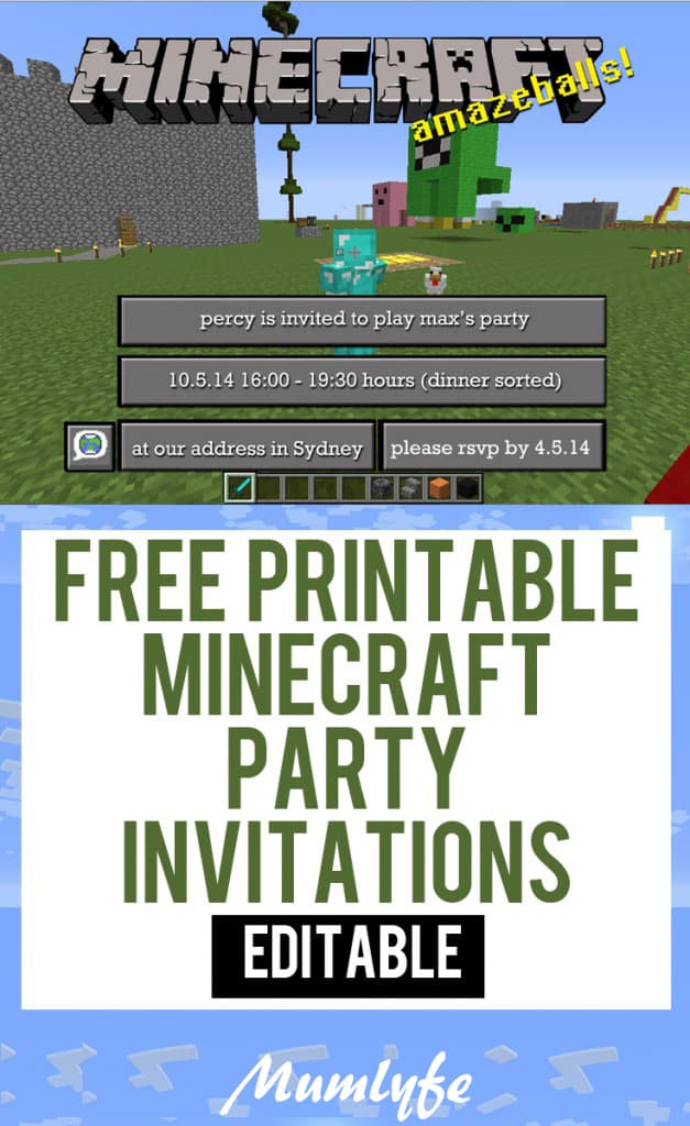 Free Minecraft party invitations - download edit and print for free