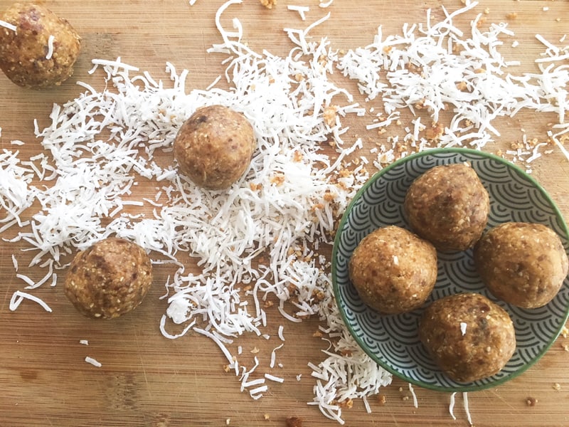 Moreish peanut butter date balls with just a hint of chilli