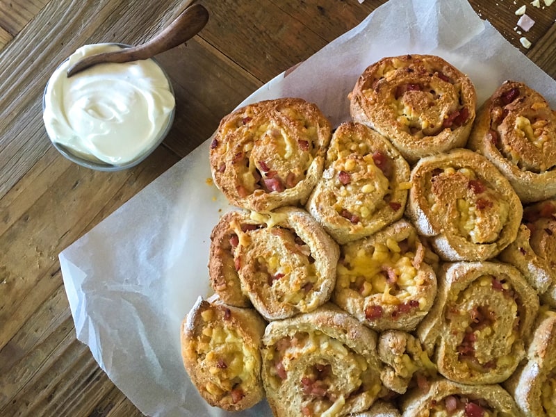 Ham and cheese scrolls - two ingredient dough