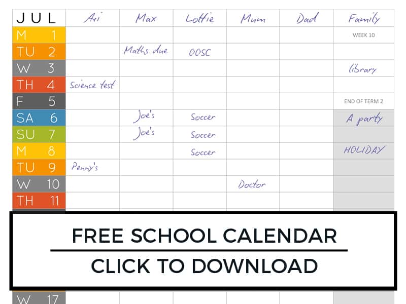 Free school calendar - click to download