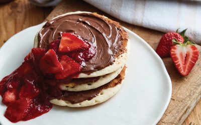 Hello there ricotta and NUTELLA pancakes with warm strawberry sauce