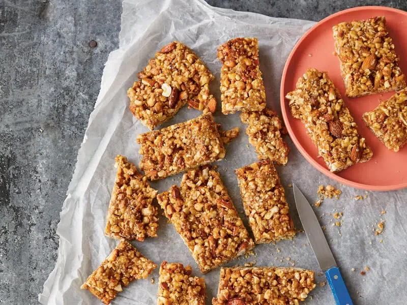 No-bake honey nut granola bars with added walnuts and stories