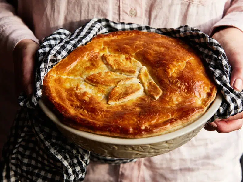 Chicken stroganoff double-crust pie from The Comfort Bake by Sally Wise