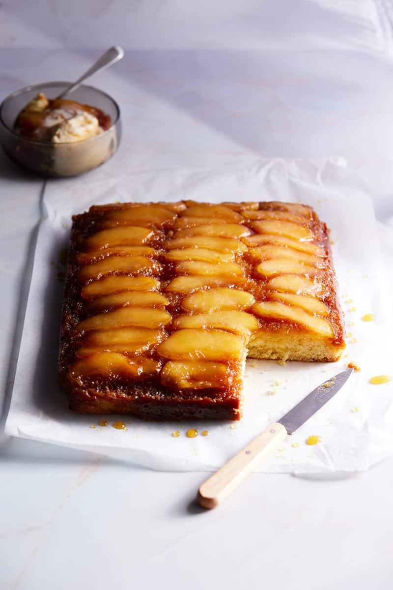 Honey caramel topsy turvy pear cake from The Comfort Bake by Sally Wise
