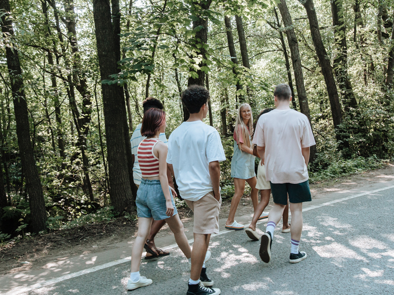 A group of teenage friends walking together